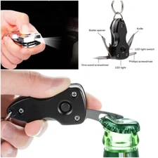 (2 x ) 6 in 1 Keychain Pocket Multi-Tool Stainless Steel with LED Flashlight