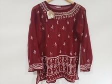 Tandons Chikan Red Short Kurta Special Ladies Womans Pakistani Tunic Top