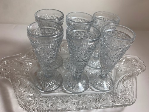 Crystal Cordial Liqueur Set 6 Glasses & Serving Tray Vintage (h) - 第 1/6 張圖片
