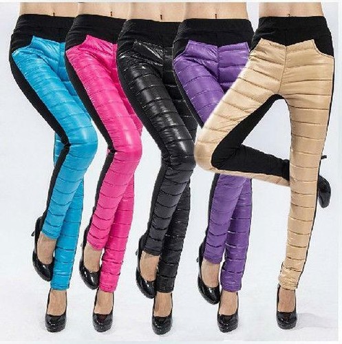 Nuevos Pantalones Leggings de Moda para mujer de Empalme Abajo Invierno  Cálido Pantalones | eBay