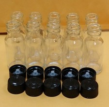 12 Bottles 1/2 oz 15 ml Clear Boston Round Glass Bottle With Black Cap FREE SHIP