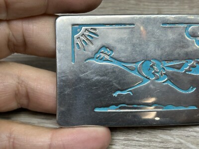 Chambers  ベルトバックル  Made in USA Vintage Chambers Belt Co. Turquoise Look Silver-Tone Road Runner
