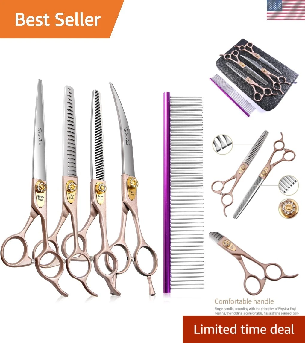 7‘’ Professional Dog Grooming Scissors Set Rose Gold 440C Stainless Steel Str...
