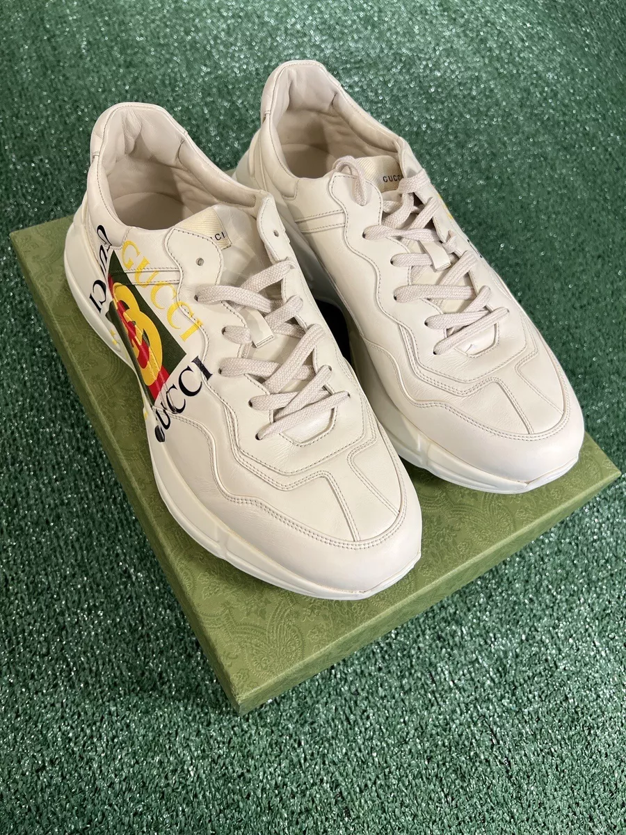 Women's Ivory Leather Rhyton Vintage Gucci Logo Sneaker