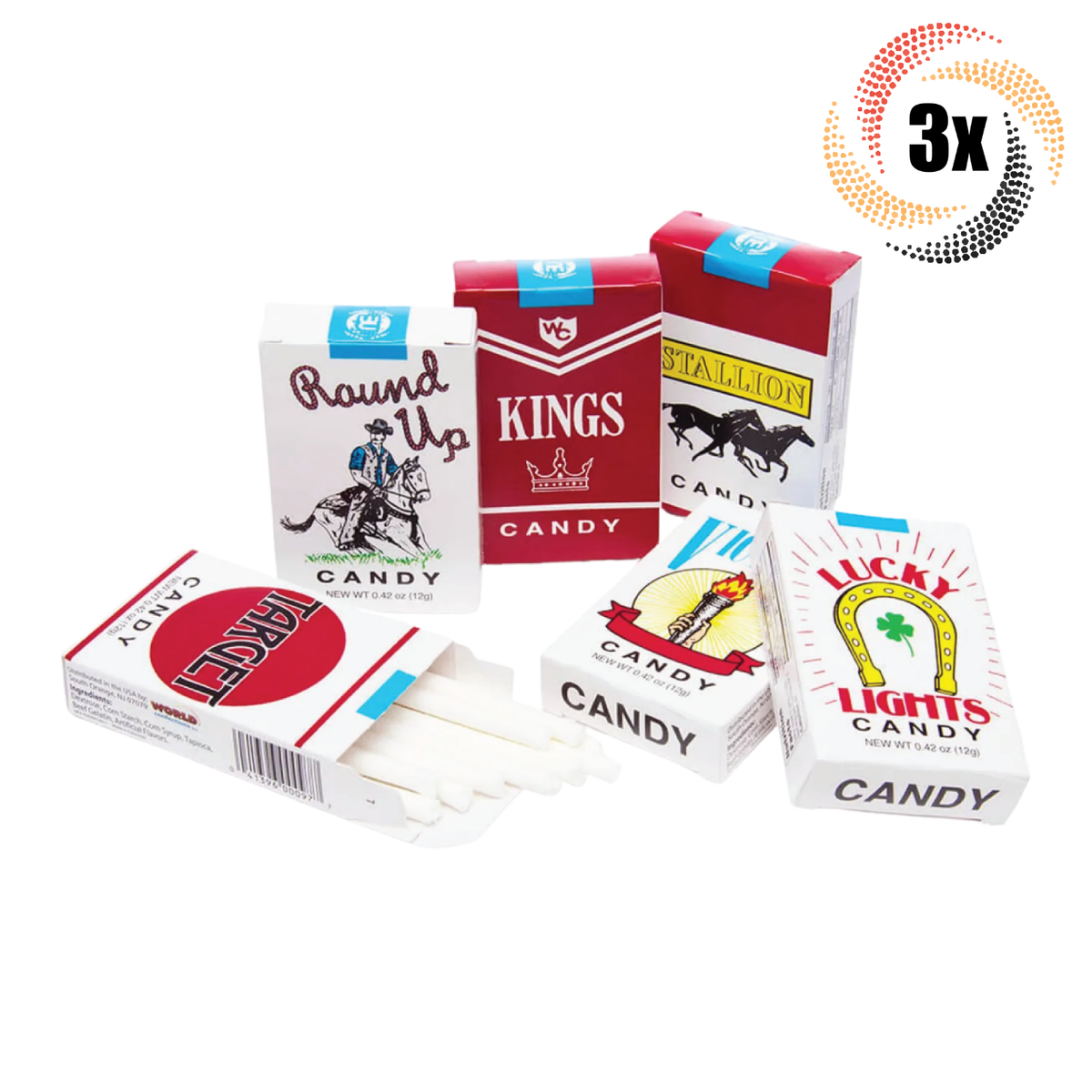3x Packs World's King Size Assorted Design Candy Cigarettes