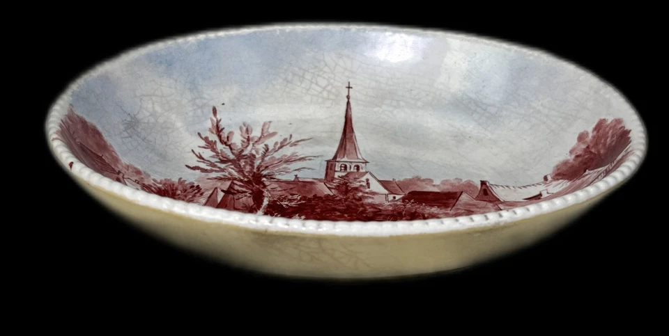 Jabonera Opaca de Sarreguemines Bandeja de Baratija Cerámica Ciudad Escena Iglesia Foto 3 de 4