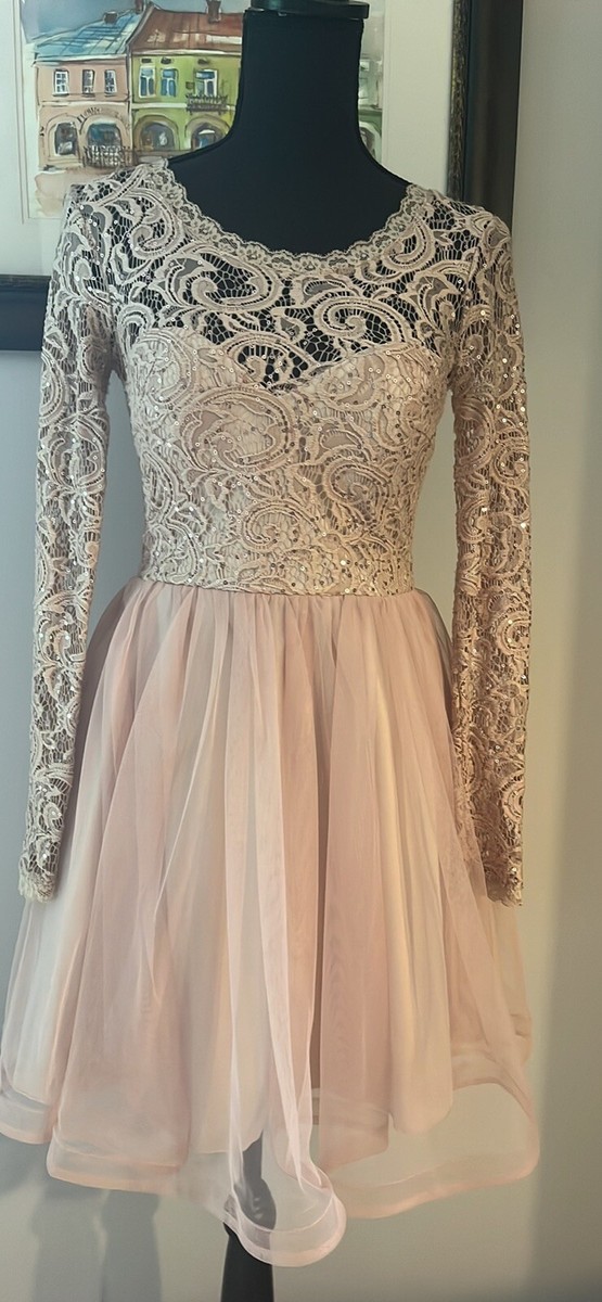 sequin hearts homecoming dresses Sequin Hearts Pink beige Lace Homecoming Wedding Party Dress Size 3