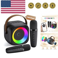 Mini Karaoke Machine, Portable Bluetooth Karaoke Speaker with 2 Wireless Micr...