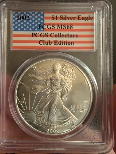 Near Spot! 2002 $1 PCGS MS68 Silver American Eagle  - Club Edition! Rare