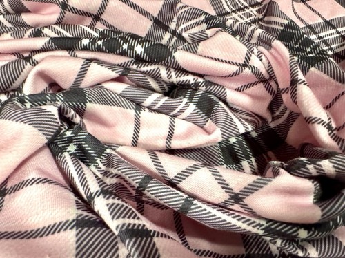Stretch Spandex Interlock Jersey Fabric, Per Metre - Tartan Check Print - Pink - Picture 3 of 3