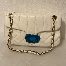 White Quilted Shoulder Bag Gold Chain Strap T...