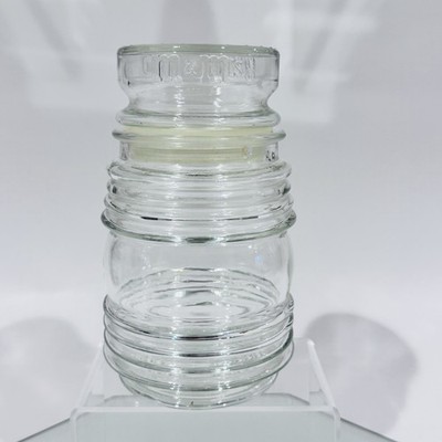 Vintage M&M Clear Glass Candy Jar w/Lid Apothecary Kitchen Canister Storage