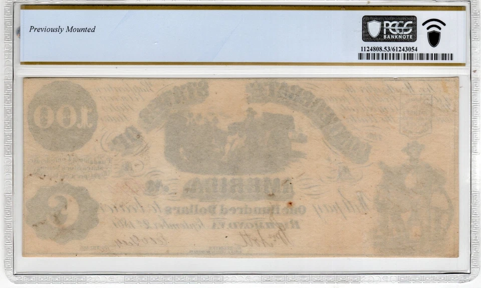 T-13 PF-5 $100 1861 Confederate Paper Money - PCGS-B 53 About Unc 53 - PLUS - Image 2 of 2