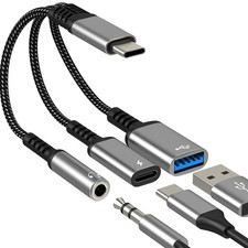 Aux to USB Adapter 3in1 Headphone for Iphone 17 16 15 Audio 3.5mm Jack Spli...