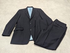 Alfred Brown Suit Mens 46 S Navy 100% Wool Jacket Trousers W40 L29 2 Piece Smart