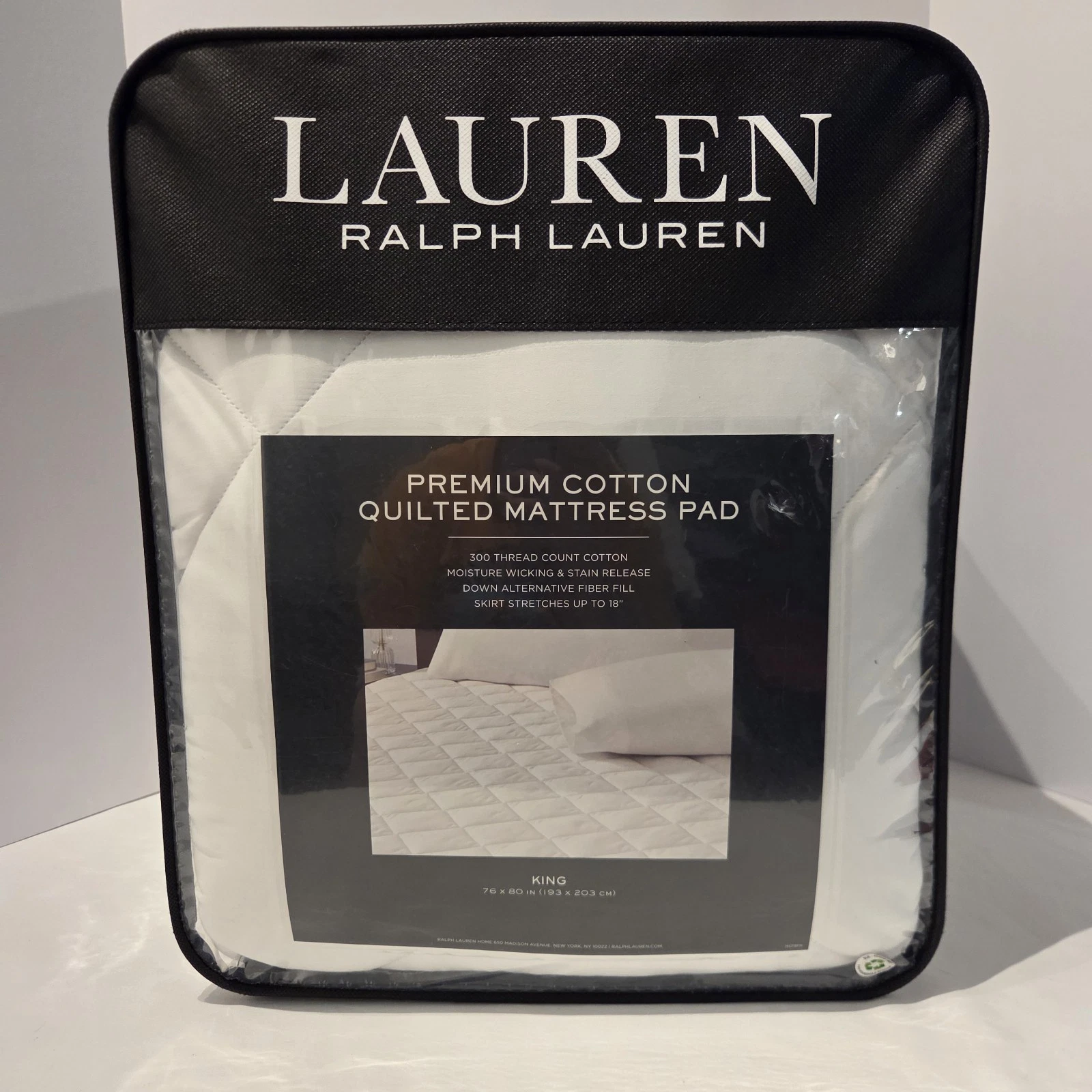 LAUREN Ralph Lauren King Size 300 TC Cotton Quilted Mattress Pad Fits up to 18"
