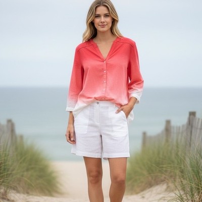 NWT GAP Womens XL Pink Ombré Button Front 3/4 Sleeve Poet Top Gradient Popover