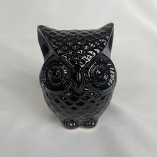 Vintage Ceramic Black Owl Coin Bank 4.5"