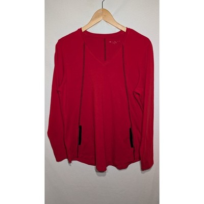 E.L.I. Womens Red Pima Cotton Knit Long Sleeve Shirt Sz L Luxury Comfort Soft