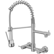 Wall Mount Kitchen Faucet,Commercial Sink Faucet with Sprayer, Dual Handles U...