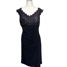 Xscape Navy Lace Beaded Gown 16W Formal Evening Dress Plus Size NWT