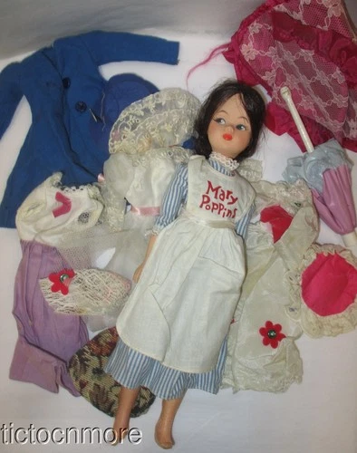 VINTAGE HORSMAN WALT DISNEY MARY POPPINS DOLL CLOTHING UMBRELLA CARPET BAG PURSE