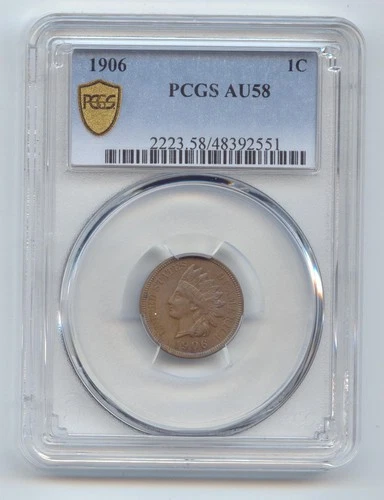 1906 Indian Head Cent PCGS TrueView AU-58, Close to BU