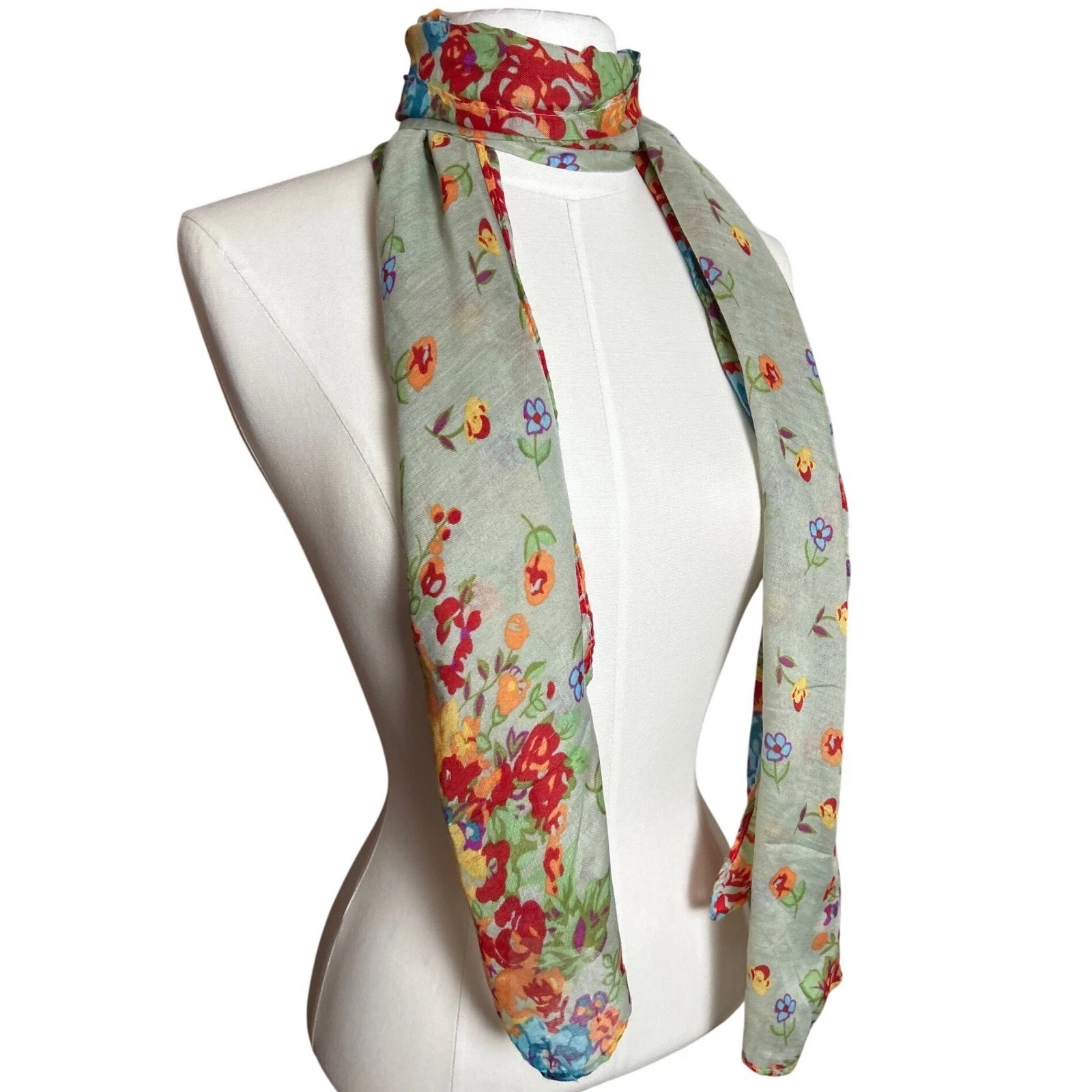 Floral Print Scarf Multicolor Spring Boho Garden Summer Botanical Long Wrap