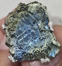 Swank glass art blue chipped ice pentagon mark silvertone cufflinks