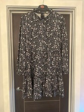 Monsoon Black Floral Smock Dress XL Long Sleeve Tiered Mini Midi Boho. bargain