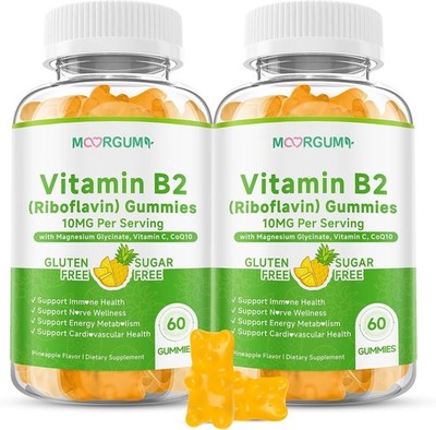2-PK Vitamin B2 Gummies, Riboflavin Supplement for Kids & Adults, with Magnes...