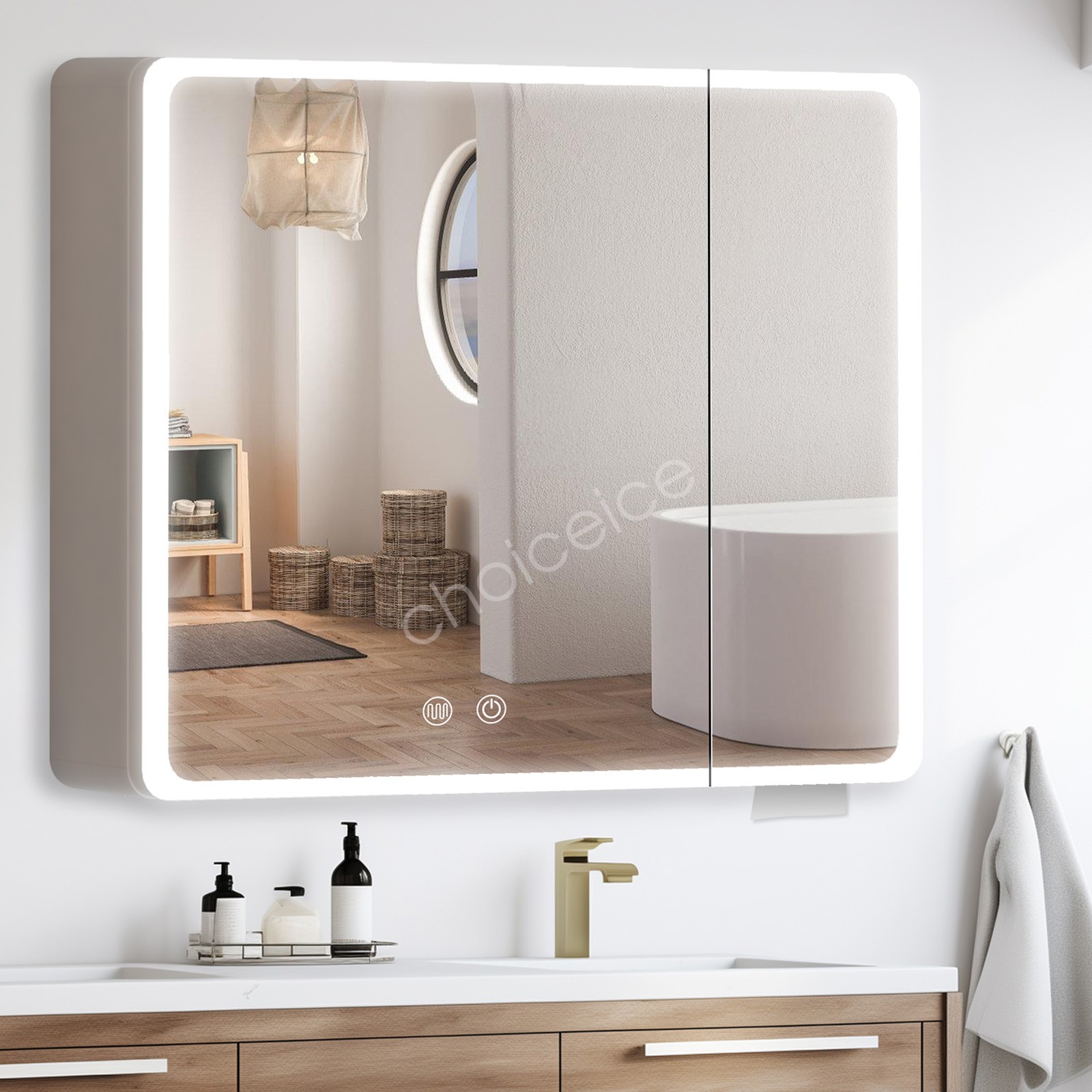Lighted Medicine Cabinet with Mirror Wall Mounted Bathroom Cabinet LED Lights.
