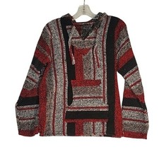 Baja Joe Drug Rug Hoodie Pullover Knit Striped Red Black White