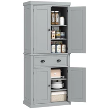 72.5" Kitchen Pantry Cabinet, Traditional Freestanding Storage Cabinet with 4...