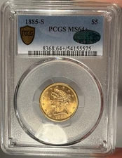 1885-S $5 PCGS MS 64+ CAC Liberty Gold Half Eagle