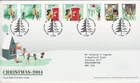 GB Stamps First Day Cover Christmas, mail, skate, postbox, carol singer SHS 2014