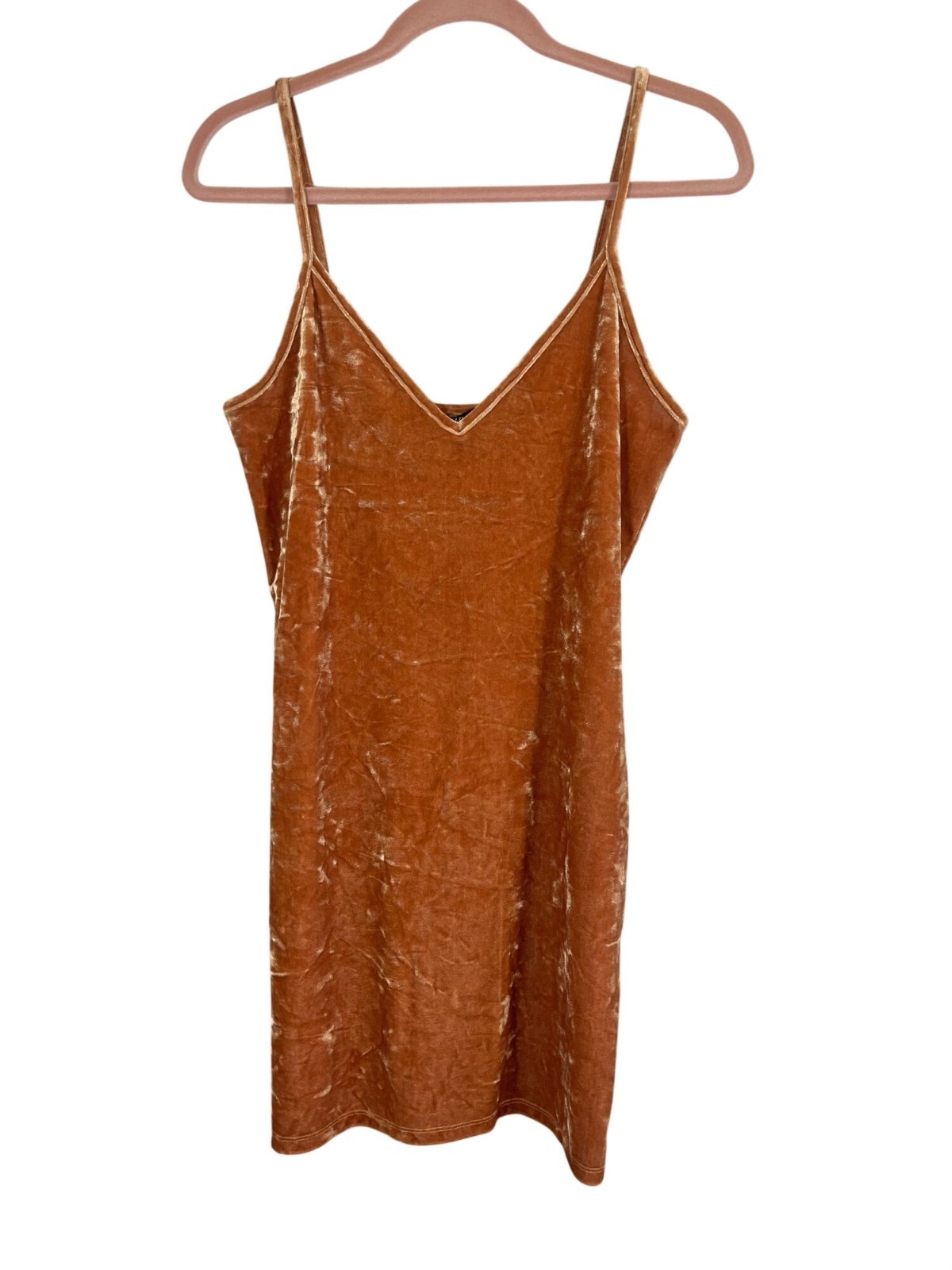 Retro Velvet Tank Mini Slip Dress Orange L Bodycon Boho Western Indie Folk Chic