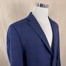Jos. A. Bank 42S Sport Coat 100 Wool Blue Glen Plaid Two Button Double Vented