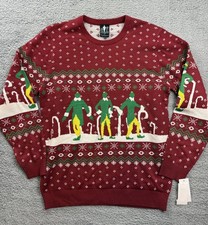 Elf Sweater Mens Large Red Buddy The Elf Christmas Candy Cane Knit Pullover