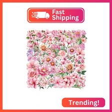 Pink Flower Stickers Love Stickers Pack 50PCS, Icicrim Beautiful Flowers Sticker