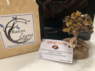 Raices de Cristal Ojo de Tigre/ Tigers Eye Protection Tree of Life Handmade NIB