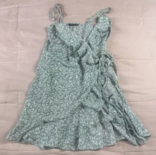 SHEIN Womens Wrap Tunic Tie Front Ditsy Floral Dress Green Size M