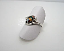Southwestern Multi Stone Inlay Small Oval Swirl Sterling Ring sz 8 Wheeler Mfg.
