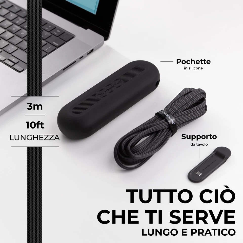 Incharge XL 300 Cm - Cavo Usb Type-C, Cavo Universale Cellulare, Regalo Uomo, Ca - Immagine 4 di 4