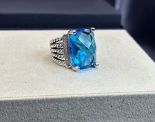 David Yurman Sterling Silver 20x15mm Wheaton Blue Topaz Diamond Ring Sz 7
