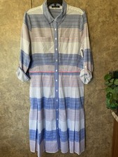 Tommy Hilfiger Long-Sleeve Blue/White Stripe Shirt Dress Size Button Front 10