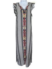 THML Embroidered Small Maxi Dress Gray White Stripe Boho