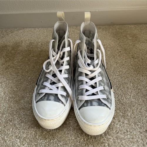 Dior B23 High Top Lace-Up Sneakers Gray White Logo Monogram Print