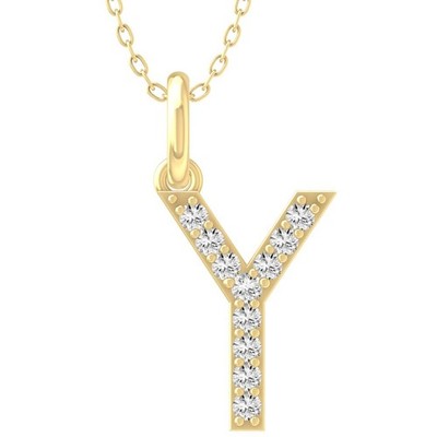 10K Gelbgold Diamant Initiale Y Buchstabe Anhänger Halskette 18'' Silber Kabel Kette