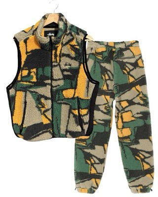 RARE Stussy Block Sherpa Vest and Pants Set Fleece Multicolor Size S Small